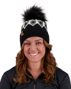 Obermeyer Fair Isle Faux Fur Pom Beanie - Black